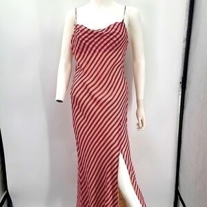 NWT Lavender Brown Bias Neck spaghetti strap striped rayon maxi dress small